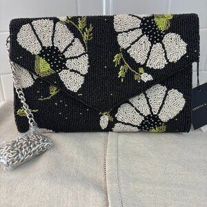 America and Beyond Beaded Clutch/Crossbody - Black, White and Floral